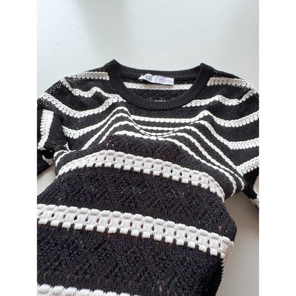 NWOT ZARA Black White Striped Synthetic Pointelle Knit Ruffle Sweater, Size M - Picture 9 of 12